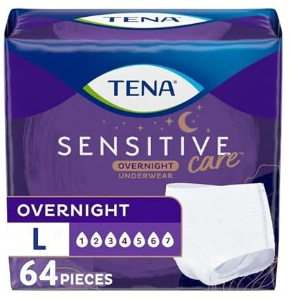 Tena Intimates Incontinence Underwear for Women, Overnight Lie Down Protection, S/M, 64 Count