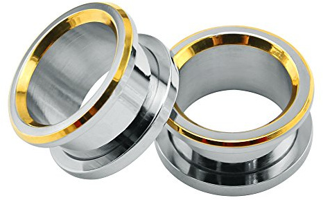 316L Stainless Steel Gold bevel Edge Flesh Ear Tunnel Plug Ear Gauges Expanders Body Jewelry (Gauge=0g(8mm))
