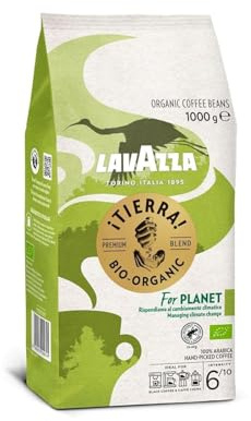 Lavazza, ¡Tierra! for Planet, Café en Grano Natural para Máquina de Café Espresso-Superautomática, Notas de Frutos Tropicales y Flores, 100% Arábica, Intensidad 6, Tueste Ligero, 1Kg, Amazon Exclusive