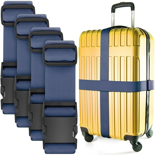 Luggage Straps for Suitcases - TSA Approved - Navy Blue, 4 PK - Premium Nylon Belts for Suitcase, Briefcase & Travel Bag - Adjustable Strap Length 46 - 78