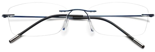 VEVESMUNDO Randlos Titan Lesebrille Anti Blaulicht Ultraleicht Metall Blaulichtfilter Sehhilfe Lesehilfe Brillen Ohne Rahmen für Herren Damen (1 Stück Blau, 2.0)