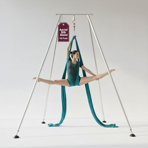 Houseables Seta aerea, Supporto per yoga aereo, Supporto per altalena yoga, Ariel Silks per la casa, Ariel Swing, Telaio in acciaio da 3 m, Tessuto verde acqua da 13 m, Amaca, Ginnastica, Acrobazia
