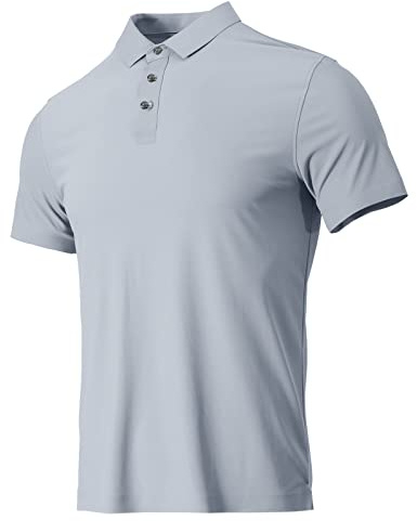 HOTIAN Polo de manga corta para hombre, de secado rápido, transpirable, corte ajustado, básico, manga corta, azul claro, M