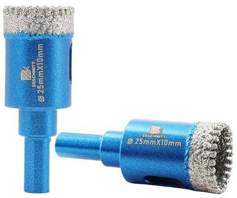 Dry Diamond Core Drill Bit Set,BRSCHNITT 2pcs 25mm Diamond Hole Saw Core Drill Bit with Triangle Shank for Porcelain Tile Ceramic Stone Granite Marble