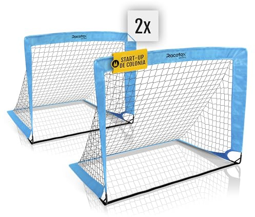 Racetex set di 2 porta calcio bambini - porte da calcio incluse in una pratica borsa per il trasporto - Versione con [ASTE RINFORZATE CON FIBRA DI VETRO] - porta per bambini (Blu chiaro)