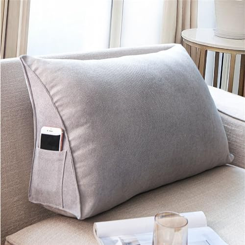 Treer Almohada Triangular Grande con Cuña Triangular para Respaldo, Color Almohada de Lectura de Cabecera Cojín de Apoyo Lumbar Cojín de Posicionamiento para Sofá Cama (90 * 35 * 20cm,Gris)