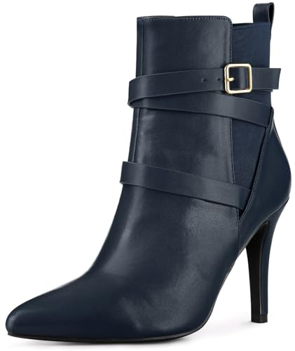 Perphy Pointy Toe Elastic Cross Straps Stiletto Heel Ankle Boots for Women Navy Blue 6 UK/Label Size 8 US