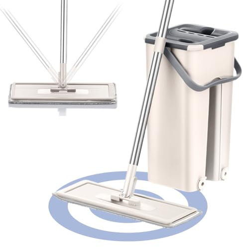 Trapo con Cubo escurridor para Limpiar Azulejos y Paredes, trapeador autoexprimible, Cepillo para Limpiar Pisos, 6 Almohadillas de Microfibra Ultrafina, Limpiador y aspiradora incluidos.