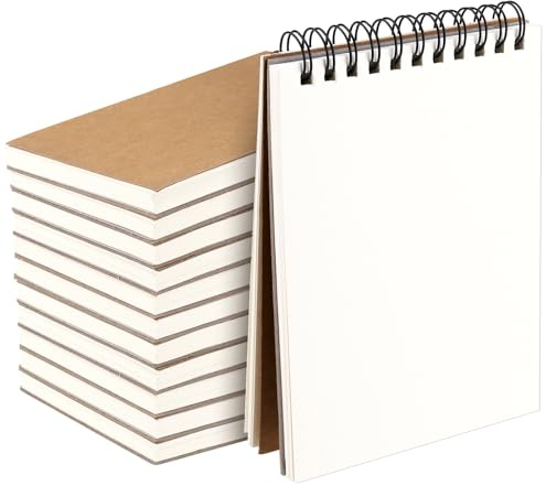 FUNSUEI 12 piccoli quaderni A6 a spirale, 60 pagine/30 fogli, piccolo Blanko, taccuino da disegno, mini quaderni A6, blocco da schizzi per scrivere, schizzi, appunti