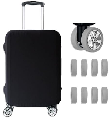 TYXHXTF Kofferhülle, Elastisch Reise Kofferschutzhülle, Luggage Cover, mit 8 Stück Gepäckradschutz Silikon, Waschbarer Gepäck Abdeckung, Schwarz, 26-28 Zoll, L