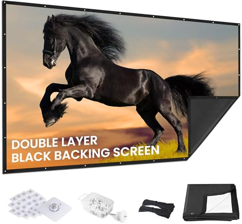 Pantalla de proyector de 120 pulgadas mejorada, parte trasera negra, bordes rectos, plegable, lavable y sin arrugas, para cine en casa en interiores y cine al aire libre, color blanco 16:9 IOLIEO