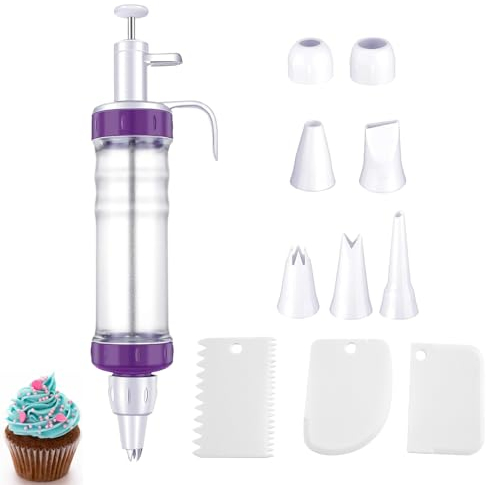 7 Pieces Icing Decoration Tips and 3 Pcs Cake Baking Scraper, Icing Piping Kit, Cake Decorating Kit, Cake Piping Kit, Icing Bags and Nozzles Set for DIY Cake Cupcake Decorating