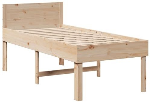 vidaXL Bed Frame - Single 90x190 cm Pine Wood with Headboard and Storage Space, Slatted Base, Modern Brown Bedroom Furniture