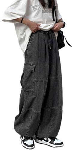 Suncadmious Mens Baggy Jeans Y2k Gamba Larga Barile Jeans per Le Donne Elastico Hip Hop Pantaloni in Denim Sciolti Grunge Vestiti Streetwear (Nero,3XL)