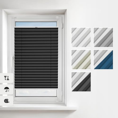 Estika Thermoplissee mit Bohren 130 × 150 cm – Graphit – Verdunkelungsplissee zum Anschrauben für Fenster, Blickdicht, inkl. Montagezubehör