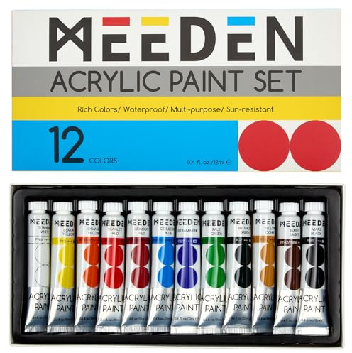 MEEDEN Juego de Pintura Acrílica para Principiantes: 12 Colores 12ml/0.41 fl oz Pinturas Pesadas de Arte Artesanal - Rico Pigmento Hobbists Calabaza Pintura para Adultos en Tela de Madera de Lienzo
