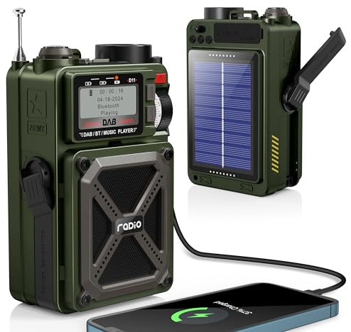 Portable DAB/DAB+ & FM Radio, Solar Radio, 4000mAh Emergency Wind up Radio, Rechargeable Hand Crank Radio with SOS