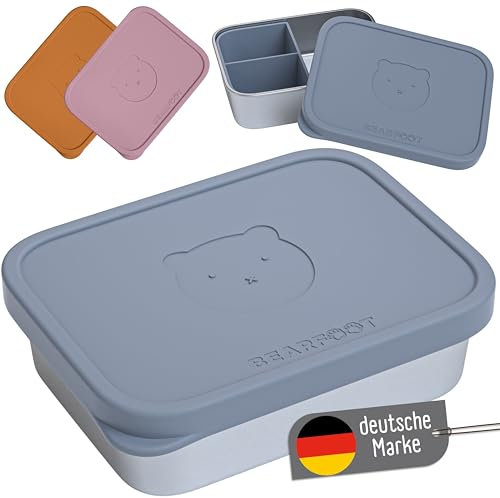 BEARFOOT Edelstahl Kinder Brotdose mit Silikondeckel | BPA-freie Lunchbox | Auslaufsichere Bento Box Kinder | Brotzeitbox für Kindergarten, Schule & Kita | Spülmaschinenfest & robust (Blau, 700ml)
