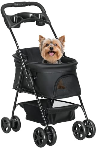 PawHut Cochecito para Perros Plegable con Ventana 67x45x96 cm Negro