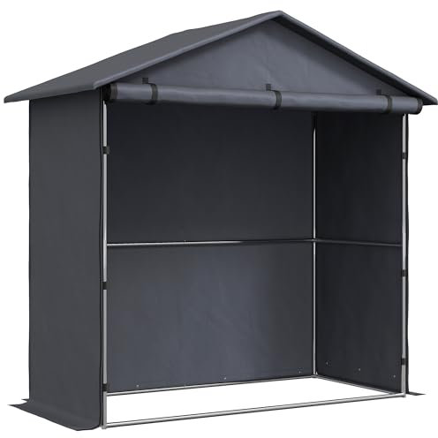 Outsunny Tente de Garage 1,1x2 m avec entrée Enroulable, Cordes et piquets, Acier galvanisé et Oxford 420D Tente de Garage extérieure, pour vélos et Outils de Jardin, UV30+, Gris foncé