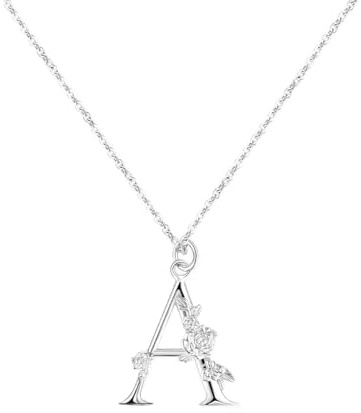 FIDWALL Letter Sterling Silver Necklace for Women - Adjustable 45cm+5cm Floral Design 925 Silver Jewelry, Unique Teacher, Mom,Nanny,Friend Gift with Flower Engraved Pendant (A)