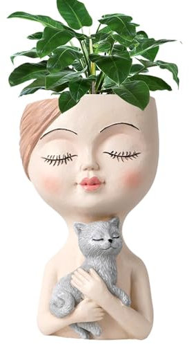 Luieonm Maceta para plantas suculentas, maceta facial con bandeja, macetas de 9 cm, maceta de resina para plantas de interior, macetas artesanales para café, plantas suculentas con apertura de 9 cm