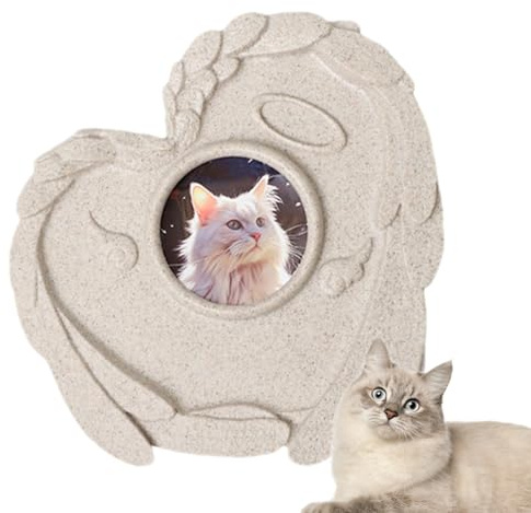 Piedra conmemorativa para perro desaparecido, piedra de jardín en homenaje – corazón conmemorativo con marco de fotos, marcador de cementerio para duelo y apoyo después de la pérdida de mascotas