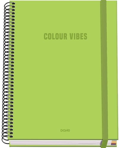 Dohe - Cuaderno A5 Cuadriculado - 100 Hojas Grosor 90 gr/m², Tamaño 16,2x21 cm, Tapa Dura, Cierre Anillas y Goma Elástica, Cuadrícula 5 mm, Material Escolar - COLOUR VIBES Lima