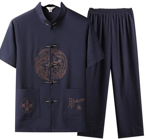 Camisas De Uniformes Tradicionales Chinos De 2 Piezas para Hombres Tai Chi Set Kung Fu Artes Marciales Disfraces De Poliéster Ha Tops Pantalones Ropa(Size:165,Color:E)