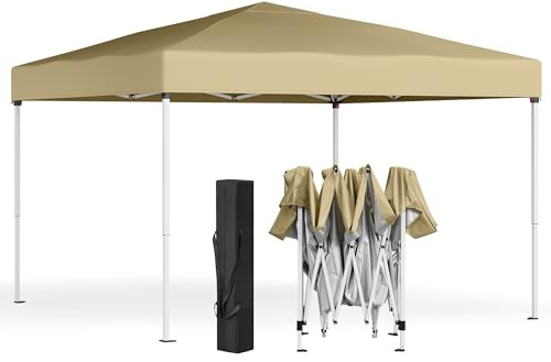 SONGMICS Gazebo 3 x 3 m, Tendone Pieghevole, Protezione Solare, Resistente alla Pioggia Leggera, Portatile, per Cortile, Giardino, Mercato, Beige GCT102LZ01