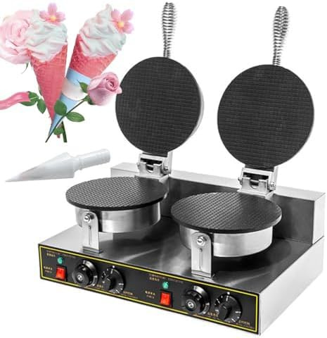 Macchina per waffle, macchina per coni gelato - Macchina elettrica per coni gelato con riscaldamento bifacciale, termostato regolabile 50-250°C e timer per dessert professionali in cialda