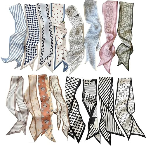 Xanthelle Pañuelos de Seda, 16 Piezas Pañuelos de Moda para Mujer, Bufanda Ligera para Bolso y Cabello, Pañuelo de Seda Satén Boho para Accesorios de Bolsos