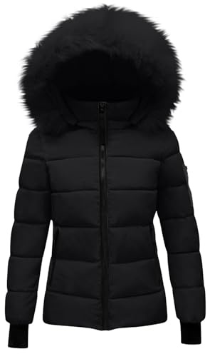 KHIRVWL Doudoune Femme Hiver Chaude- Manteau Matelassée à Capuche Amovible En Peluche- Veste Légère Avec Poches Et Zippé- Blouson Slim Fit Col Montant- Manteaux Mi Saison Puffer Jacket Manches