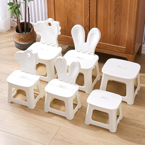 Naroote Escabeau Léger Pliable avec Dossier pour Enfants, Dessin animé Portable, Blanc, Utilisation en Extérieur et en Intérieur (Dinasour M)