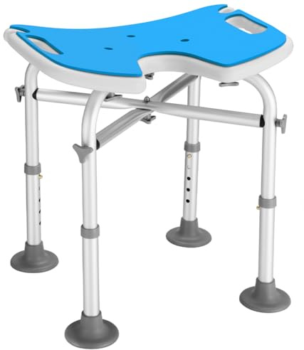 BAKAJI Sgabello da Doccia per Anziani, Disabili e Persone con Mobilità Ridotta, Sedile Ergonomico e Struttura in Alluminio Peso Max. 130kg, Sedia da Basca con Fori di Drenaggio e Altezza Regolabile