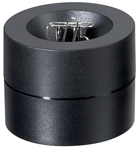 Maul Klammernspender MAULpro | Ø7,3x6cm | Schreibtisch Organizer für Büroklammern | Schreibtisch Zubehör mit Magnet für Büro | Inklusive 15 Klammern | Stilvoller Büroklammernspender | Schwarz