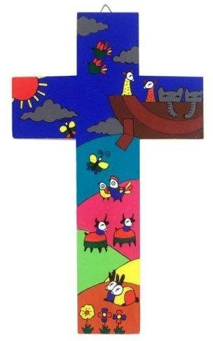 Kreuz aus Holz - Kinderkreuz Arche Noah - Wandkreuz 15cm