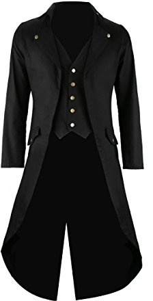 SOLOTIMES Mens Black Tailcoat Jacket Gothic Steampunk Victorian VTG Halloween Costume Long Coat, Black, L