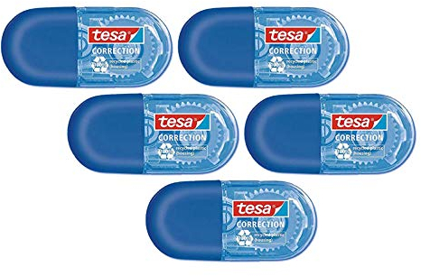 tesa Mini Korrekturroller ecoLogo - Band zur Korrektur auf Papier - Klein und ergonomisch - 6 m x 5 mm (5er Pack/Blau)