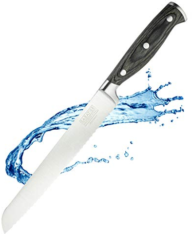 Sabatier Professional Broad Serrated Bread Kitchen Knife - 8in/20cm Full Tang Taper Ground Stainless Steel Blade. Unique Grey Pakkawood Triple Rivet Handle. Lifetime Performance 25yr Guarantee