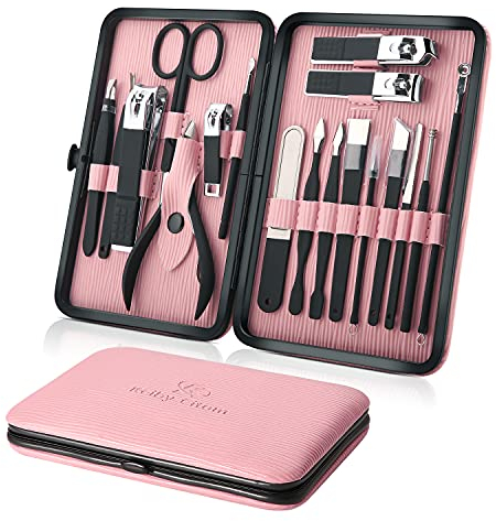 Maniküre Set Professionelles Nagelknipser Kit Pediküre Kit - Edelstahl Nagelpflege Werkzeuge mit Leder Reisetasche Beauty Kit (Rot Schwarz)