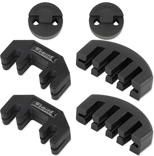 Violin Mute,6 Pcs Rubber Violin Practice Mute Set for Violin and Small Viola,Included 4 Pcs Claw Style & 2 Pcs Round Tourte Style, Ultra Practice Silencer(Black)