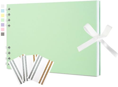 Scrapbook Photo Album 21.5x15cm DIY Memory Book Scrap Books 40 White Pages Ablums Kit with Stickers for Wedding, Travel, Birthday, Light Green