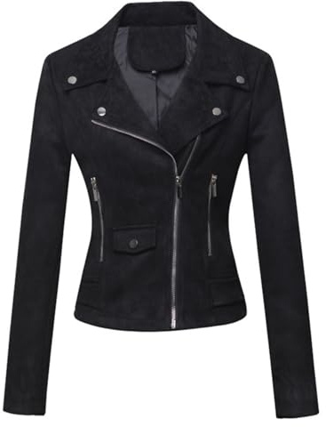 ANUFER Women's Faux Suede Leather Biker Jacket Cool Cross Zipper Short Coat SD5A1212 Black L
