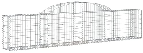vidaXL Arched Gabion Baskets 17 pcs - Galvanised Iron Stone Cages for Decorative Garden Barriers - Easy Assemble Rock or Gravel Filled - Stable Outdoor Retaining Walls