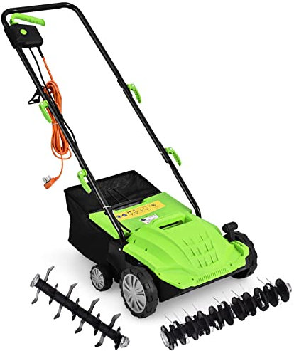 COSTWAY Scarificatore 2 In-1 per Prato, Arieggiatore Elettrico con Sacco Raccoglitore da 30L, Larghezza 32cm, con 3 Posizioni Regolabili, Scarificatore 1500W per Giardino Cortile (32 cm, Verde)