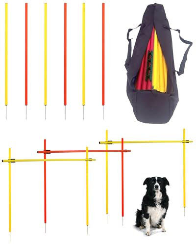 SPORTIKEL24 Agility-Set für Hunde – Slalomstangen & Hürden mit Tragetasche – Starter-Set für gemeinsames Hundetraining – gelb/rot, 100 cm