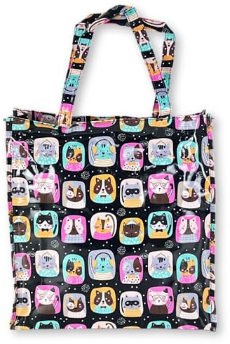 BOGACI Borsa Donna Ragazza Shopper In Plastica Busta Spesa Casual Universale Fantasia Gattini Cagnolini (Fantasia G.3 Nero)