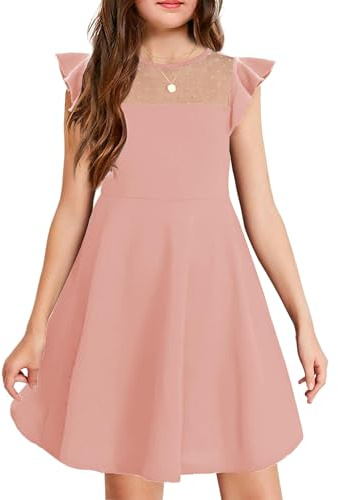 Arshiner Robe Filles d'été à Manches Courtes Princess Party Robes Enfants Col Rond Fausse Longueur Genou Robe d'été fête Loisirs Rose 120