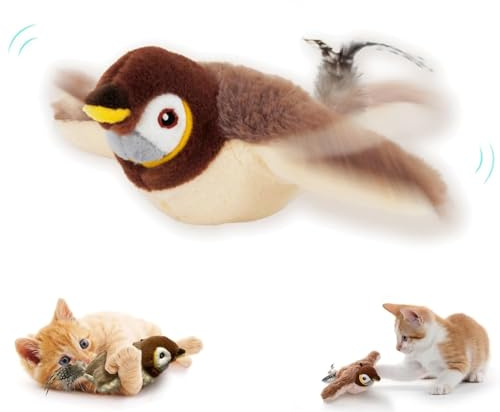 Juguete Interactivo Para Gatos Con Forma De Pájaro Volador De Interior Con Alas Que Chirrían, Recargable Con Hierba Gatera (1pcs)